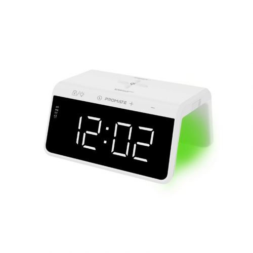 PROMATE TimeBridge-Qi Multi-Function LED Alarm Clock with 10W Wireless Charger - White