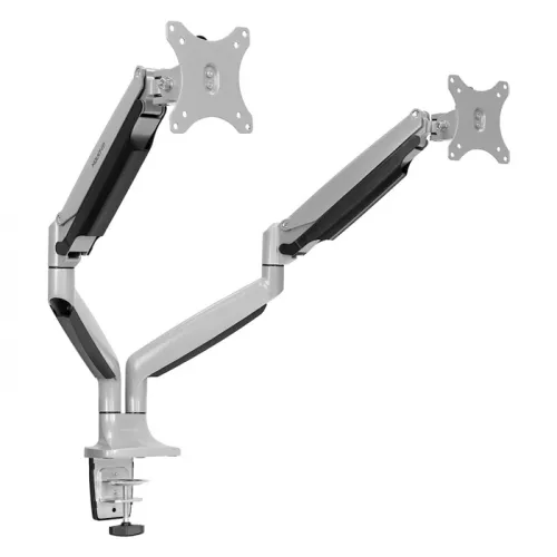 Dual Arm Monitor Mount Desk Stand Full Motion Aluminum 17-32 Inch Monitor Holder Gas Spring Arm Oz-2 - Silver