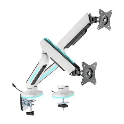 Lumi Heavy-duty Spring-assisted Dual Monitor Arm With Rgb Lighting Ldt54-c024hl - White