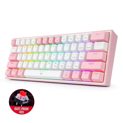 Redragon Fizz Rgb Wired Mechanical Gaming Keyboard Dust Proof Red - White/pink