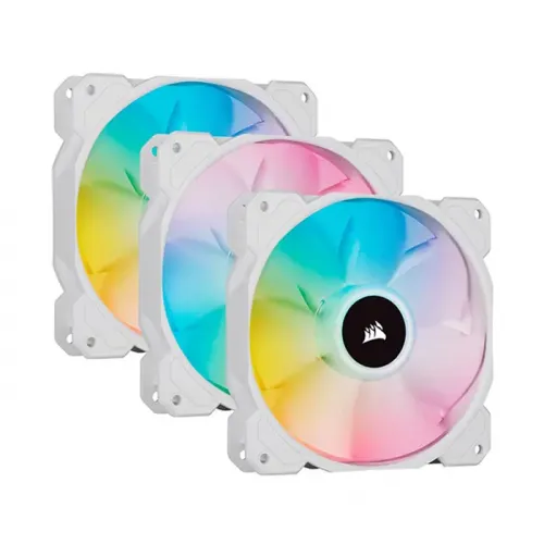 Corsair iCUE SP120 RGB ELITE Performance 120mm White PWM Fan - Triple Pack with Lighting Node CORE