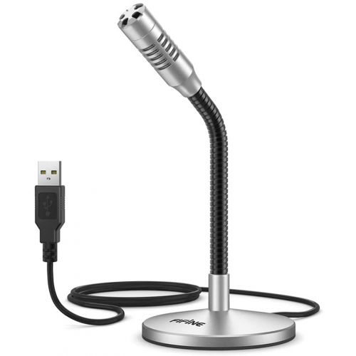 FIFINE K050 Mini Gooseneck USB Microphone - Desktop Microphone for Computer Laptop PC - Silver