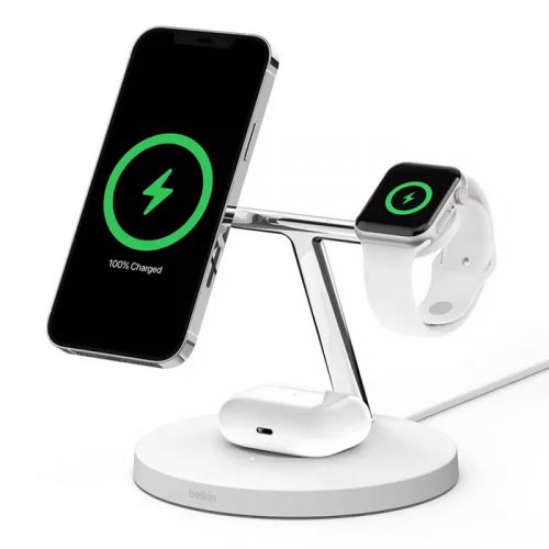 Belkin BOOST CHARGE PRO 3-in-1 Wireless Charger with MagSafe 15W - White