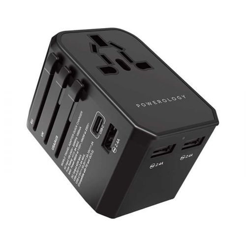 Powerology 2.4A PD 45W Universal Multi-Port Travel Charger - Black