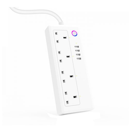 Gadgeton Smart WiFi Plug, Power Extension With 4 AC Outlets And 4 USB Ports - White