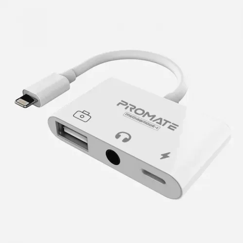 Promate MediaBridge-i 3-in-1 Media Hub with Lightning Connector - White