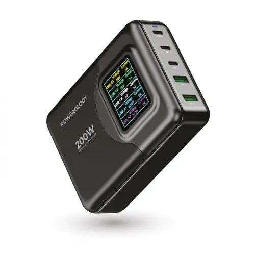 Powerology 200W GaN Charging Terminal Simultaneous Fast-Charging for Multiple Devices - Black