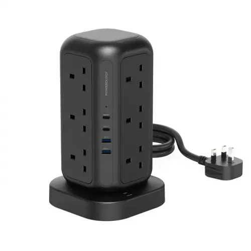 Powerology 12 Socket Multi-Port Tower Hub Extension - Black