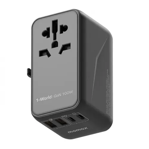 Momax 1-World PD 100W GaN 4 ports + AC Travel Adapter - Black