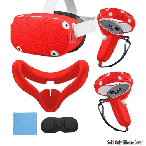 Oculus Quest 2 Silicone Cover Kit Set For Quest 2 Eye Mask Pad Controller Grips Cover Replacement - Red