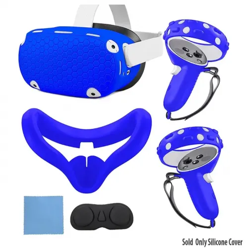 Oculus Quest 2 Silicone Cover Kit Set For Quest 2 Eye Mask Pad Controller Grips Cover Replacement - Blue