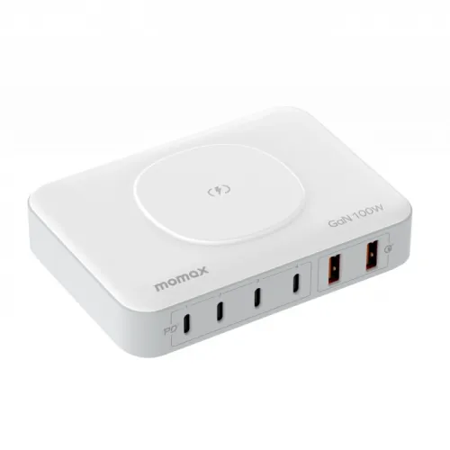 Momax - Oneplug Gan 100w 6-port Gan With Wireless Charging-white