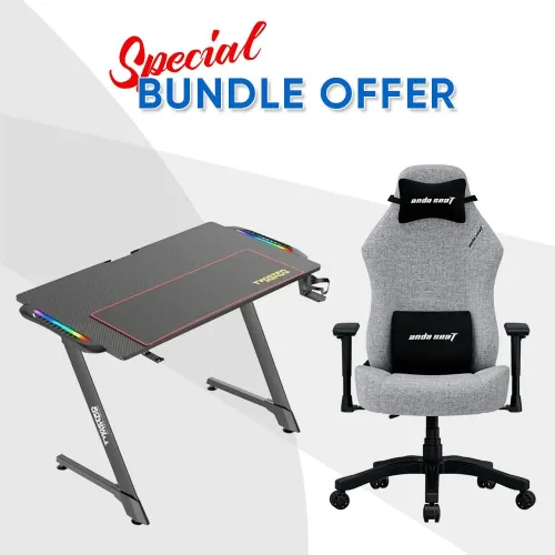 Twisted Minds Z Shaped Gaming Desk With Anda Seat Gaming Chair Grey Bundle Offer