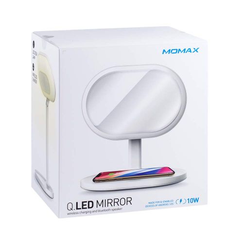 MOMAX Q LED MIRROR WIRELESS CHARGING AND BLUETOOTH SPEAKER- WHITE