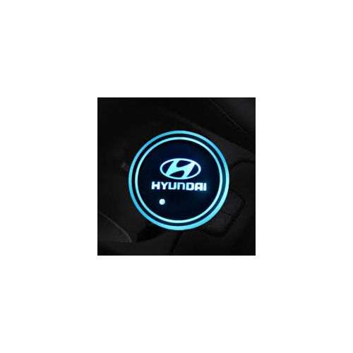 LED CAR LOGO CUP LIGHTS UP HOLDER USB CHARGING 7 COLOURS FOR HYUNDAI