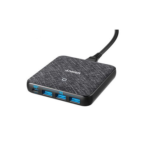 ANKER POWERPORT ATOM III SLIM (4PORT) 65W CHARGER WITH 1 USB-C - BLACK FABRIC