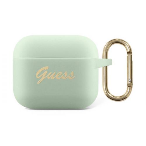 Guess Silicone Printed Script Case with Ring for Airpods 3 - Green