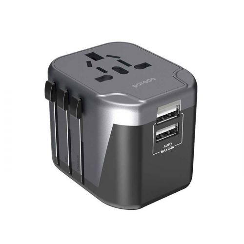 Porodo Dual Usb Port Universal Travel Adapter 2.4A - Black