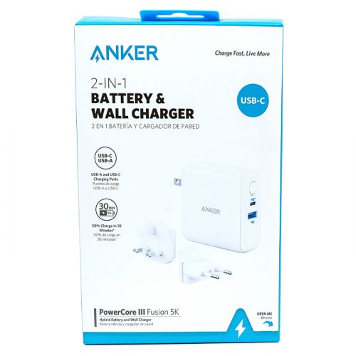 Anker 2 IN 1 Battery & Wall Charger -Power Core III Fusion 5K - White