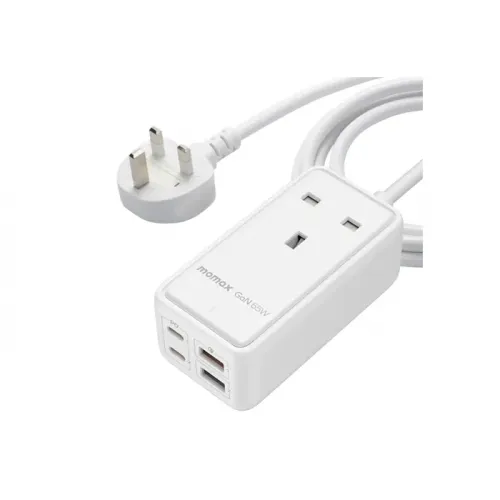 Momax ONEPLUG 5 in 1 65W GaN Extension Cord with USB - 2m - White