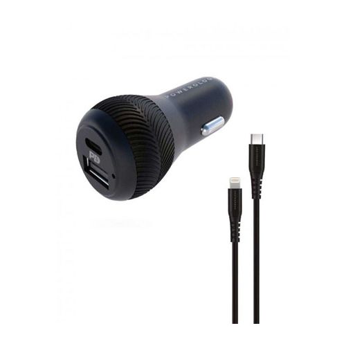 POWEROLOGY ULTRA QUICK CAR CHARGER  USB-C TO LIGHTNING CABLE (0.9/3FT) - BLACK