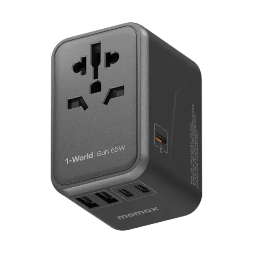 MOMAX 1-World 65W GaN AC Travel Adaptor - Black