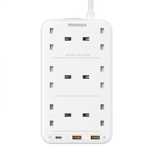 Momax ONEPLUG 6-OutLet Power Strip With USB (US12UK) - White