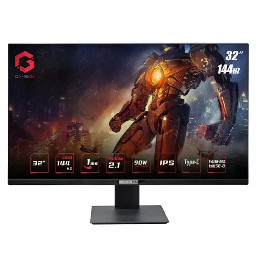 GAMEON 32inch UHD, 144Hz 1ms (3840x2160) 4K Flat IPS 90W, HDMI 2.1 Gaming Monitor With (USB Type-C) G-Sync & FreeSync (Support PS5) - Black