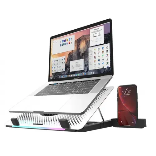 DarkFlash G200 PLUS Laptop Cooler, Cooling Pad Stand for up to 16" Laptops With RGB Lighting - Silver