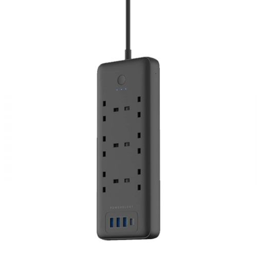 Powerology 6 AC 3 USB & USB-C PD 30W Multiport Smart Power Socket 3250W 13A 2M - Black